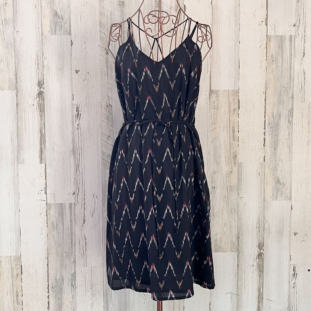 Loft Black Sundress Dress 6 V Neck Mini Dark Boho Western Cruise Resort Hipster